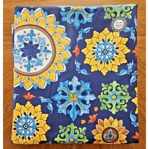 Williams Sonoma Sicilian Mosaic Oilcloth Tablecloth 70 x 108 100% Cotton Outdoor